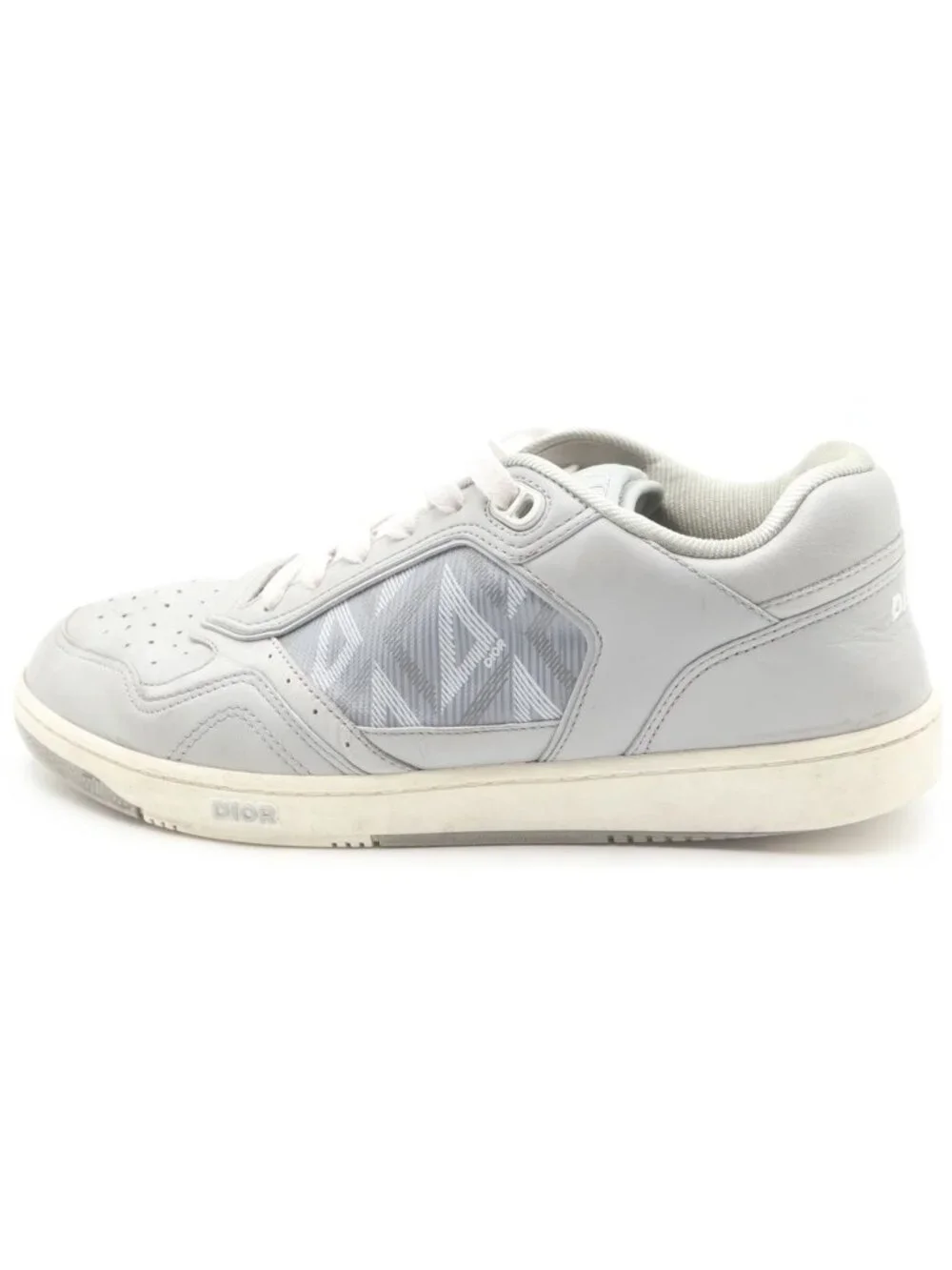 Dior CD Diamond Pattern Leather Low Cut Sneakers Gray